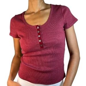 Anthropologie T.La Short Sleeve Ribbed Top - Burgundy